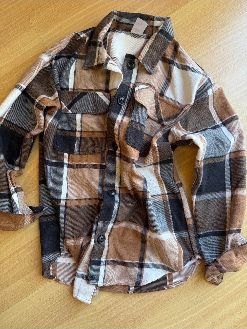 Women’s Brown Plaid Button-Up Shirt Jacket